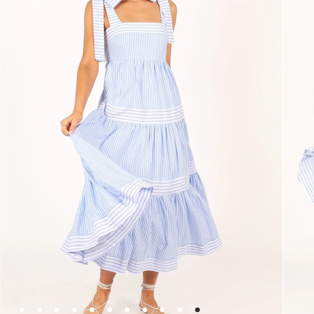Blue and White Striped Maxi Dress
